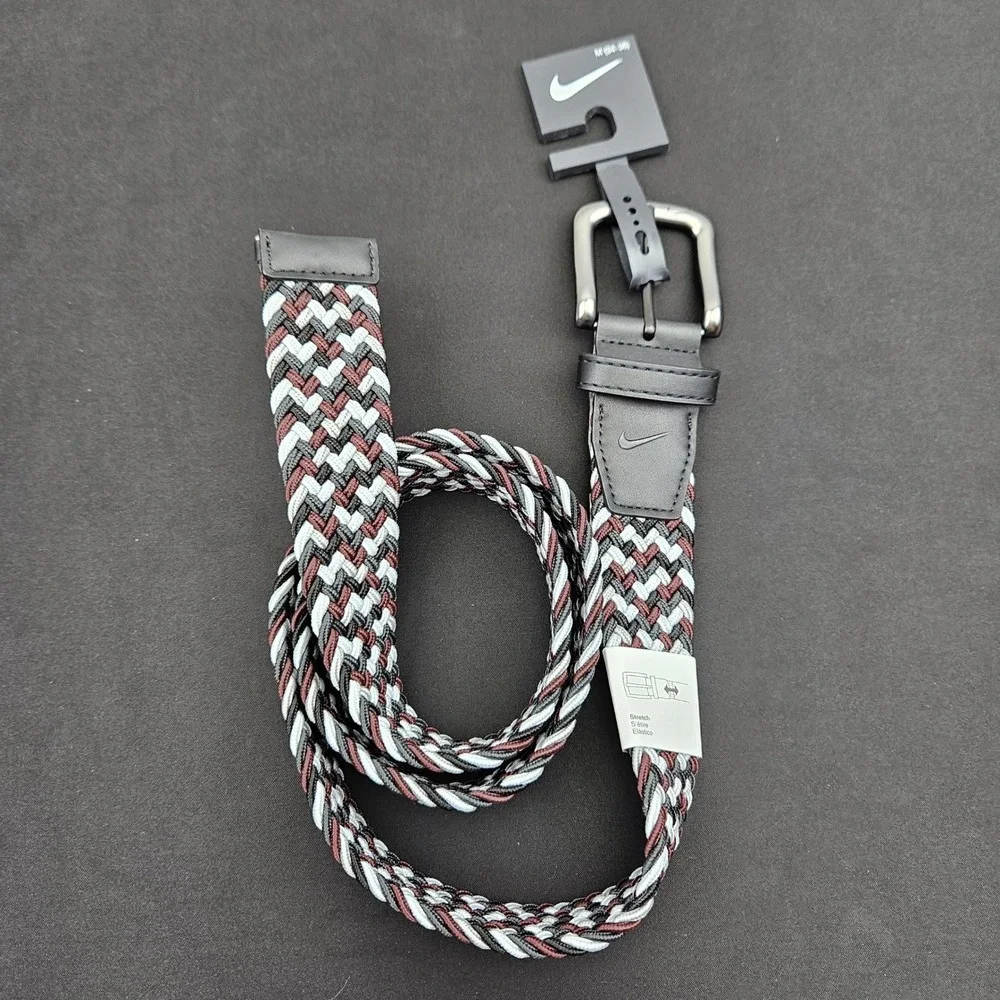 Nike Mens Braided Woven Stretch Belt Black Grey Burgundy Size Med 34-36 New